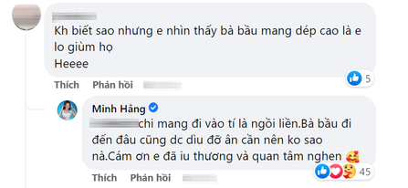 Minh Hằng phản ứng ra sao khi được dân mạng nhắc nhở việc đi giày cao gót trong tháng đầu thai kỳ? Ảnh 3