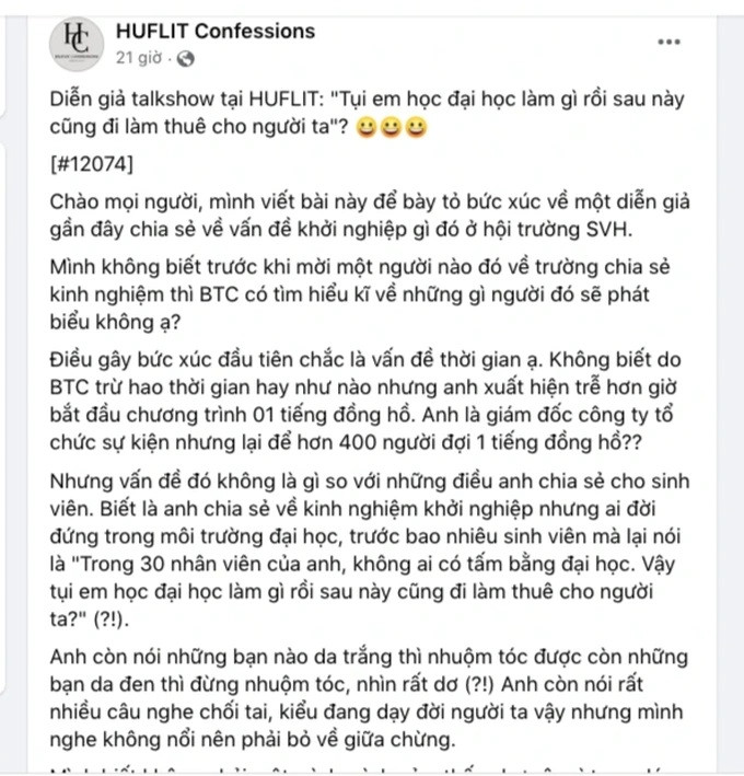  Diễn giả đi muộn, đưa ra lý lẽ 'học đại học cũng đi làm thuê' khiến sinh viên phản ứng dữ dội Ảnh 1