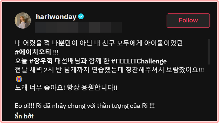 Bài đăng của Hari Won.