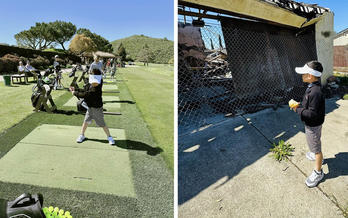 Nhóc tỳ nhà Đan Trường cùng mẹ đi xem đất trong chuyến chơi Golf.