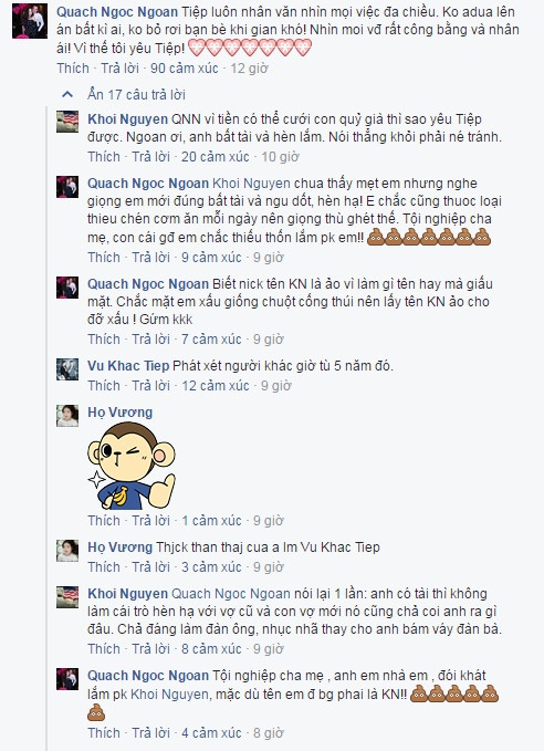 Quách Ngọc Ngoan từng có màn đáp trả cực căng với anti-fan trong bài đăng của Vũ Khắc Tiệp hồi năm 2016