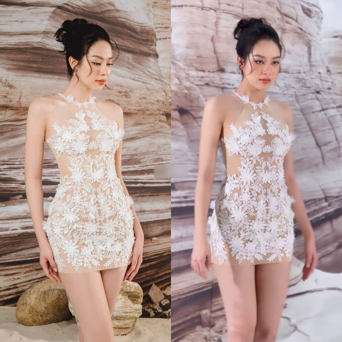 Bức ảnh đã chỉnh sửa và ảnh hậu trường không có quá nhiều khác biệt.