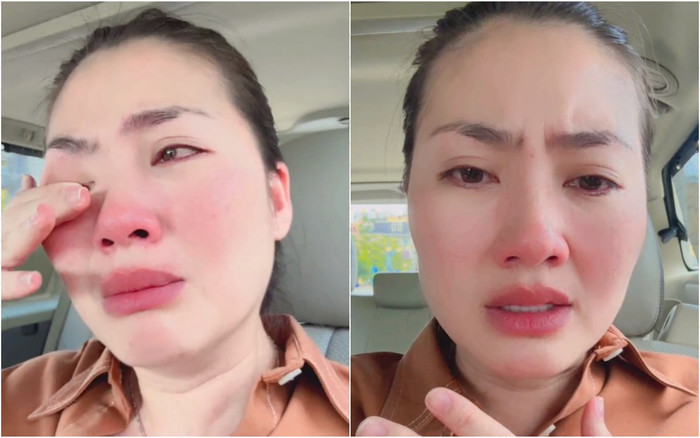 Diễn viên Ngọc Lan khóc lóc chia sẻ về việc mua bảo hiểm.