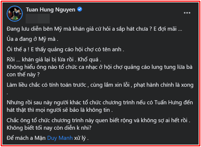 Bị một sân khấu ca nhạc mạo danh hình ảnh: Tuấn Hưng tuyên bố nhờ Pháp luật vào cuộc Ảnh 2