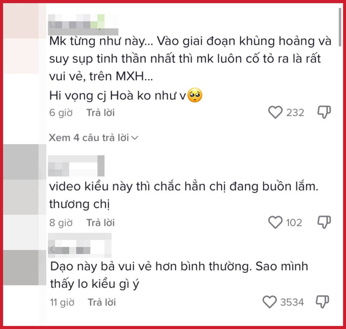 Nhiều netizen bày tỏ sự lo lắng trước những biểu hiện khác thường của Hòa Minzy