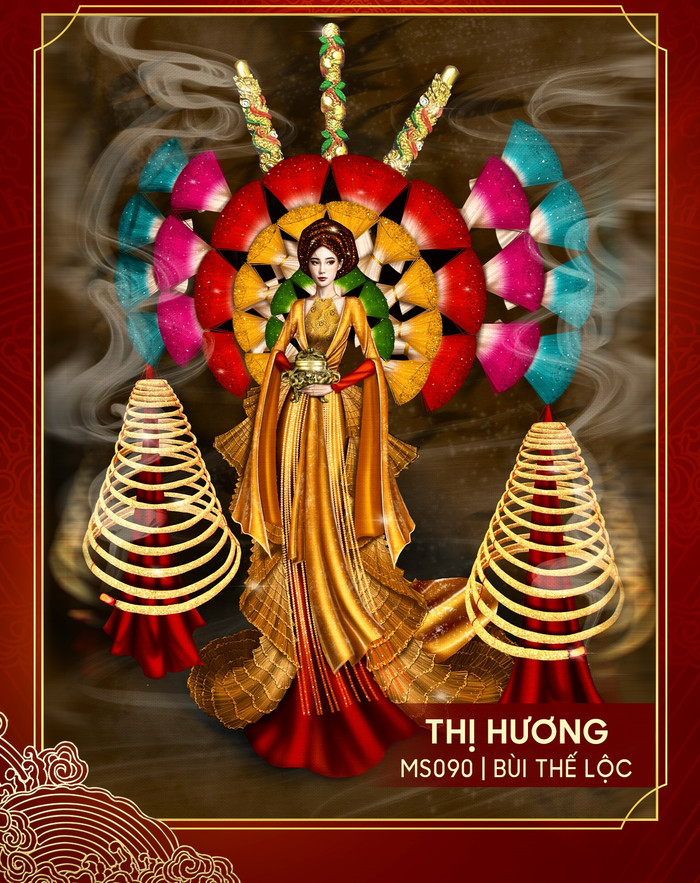 3. Thị Hương được phác hoạ và lấy cảm hứng dựa trên những nét đẹp bình dị vốn có như áo tứ thân, làng hương truyền thống cũng như tập tục thắp hương thể hiện sự tôn kính của người Việt trong các dịp lễ tiết và tưởng nhớ tổ tiên. 