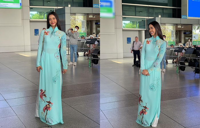 Top 10 Miss Universe 2020 diện mẫu áo dài truyền thống màu xanh để thể hiện sự tôn trọng văn hóa của đất nước mà mình công du. Tuy nhiên, lại khá ít khán giả đến để chào đón cô nàng. 