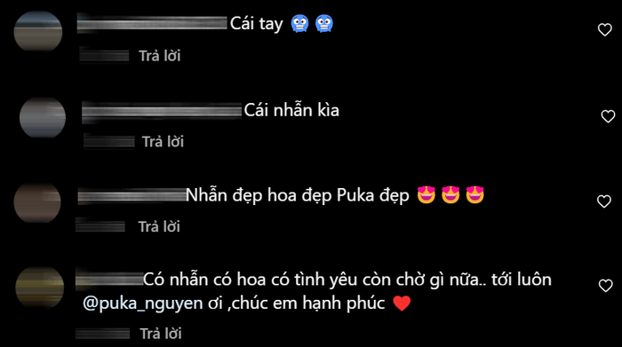 Netizen đều tập trung vào bàn tay đeo nhẫn ngón áp út của Puka.