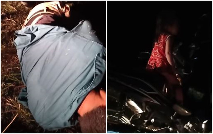 Ông bố say rượu nằm ngủ dưới vệ đường, mặc con gái nhỏ ngồi trên xe gào khóc vì sợ hãi. Ảnh cắt từ clip