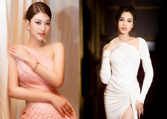 Hoa hậu Đoàn Thiên Ân (trái) và Đỗ Thị Hà (phải).