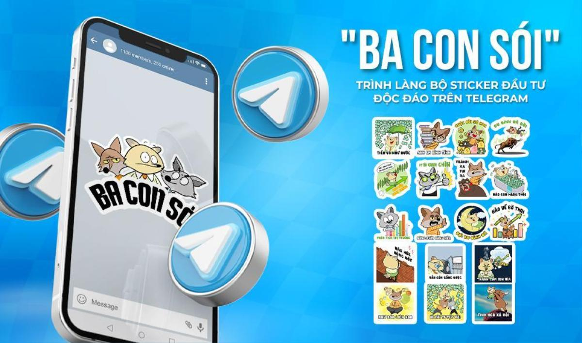 Ba con sói trình làng bộ sticker đầu tư độc đáo trên Telegram Ảnh 1