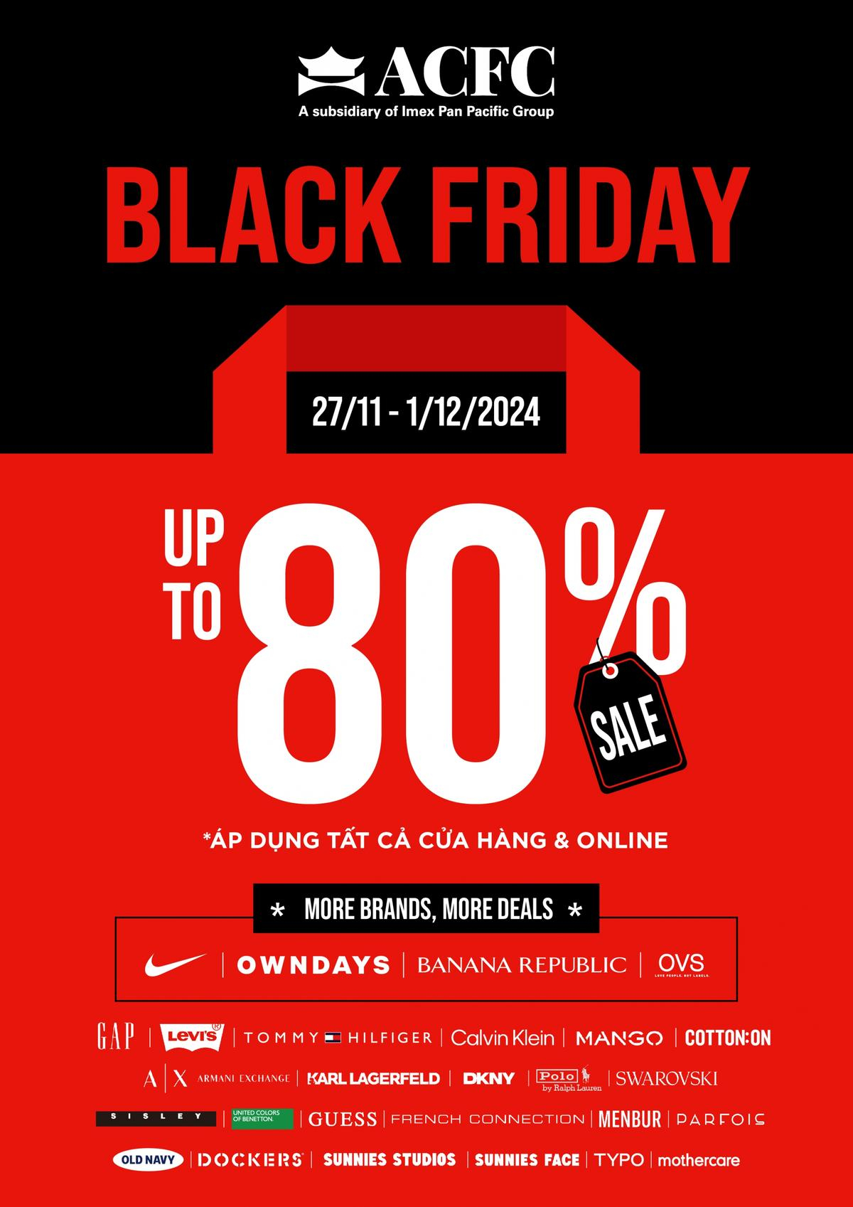 ACFC Black Friday 2024 tiếp tục tung deal khủng với sự góp mặt của các thương hiệu Nike, Owndays, Banana Republic và OVS Ảnh 1