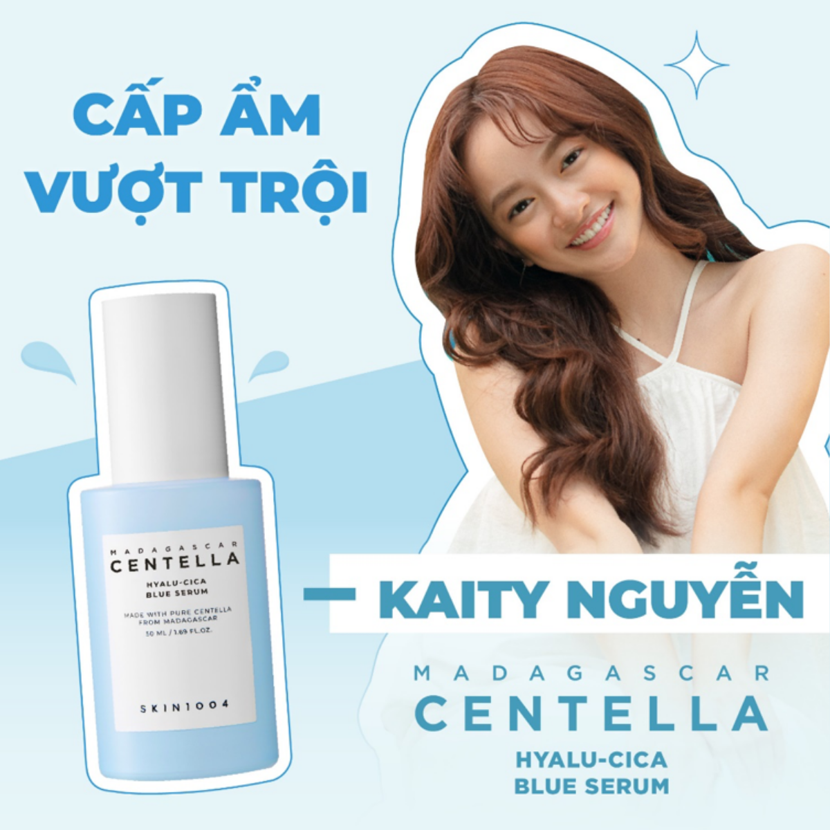 Tinh chất SKIN1004 Madagascar Centella Hyalu-Cica Blue Serum - “vũ khí bí mật” giúp Kaity Nguyễn duy trì làn da tươi tắn, ẩm mượt