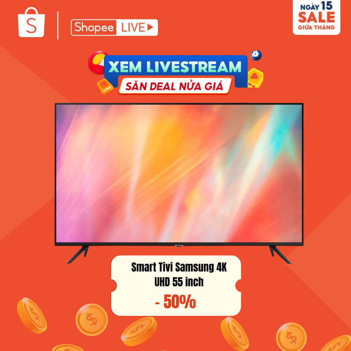 Mức giảm 50% cho Smart Tivi Samsung AU7002 55 inch khung hình 4K Full HD sắc nét đi kèm công nghệ Contrast Enhancer tạo dải màu sống động chỉ xuất hiện độc quyền tại Chuyện Vui Sốp Pi trưa nay. Canh ngay kẻo lỡ!