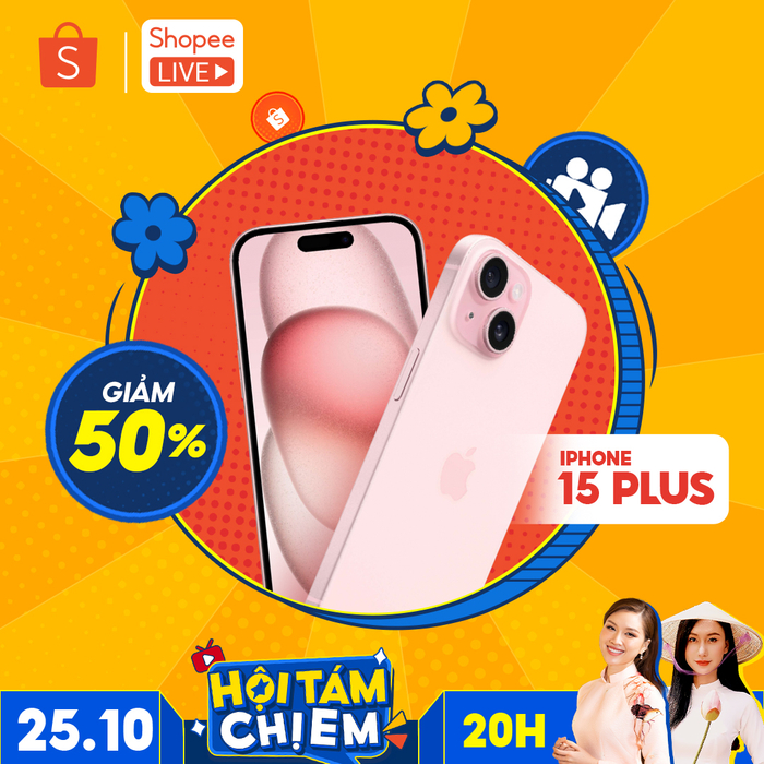 Để tiếp thêm sức nóng cho buổi livestream của hai chị đẹp, deal iPhone 15 Plus giảm 50% cũng sẽ lên sóng với số lượng có hạn. Đừng quên đặt lịch xem live để không bỏ lỡ cơ hội lên đời điện thoại với giá siêu hời. 
