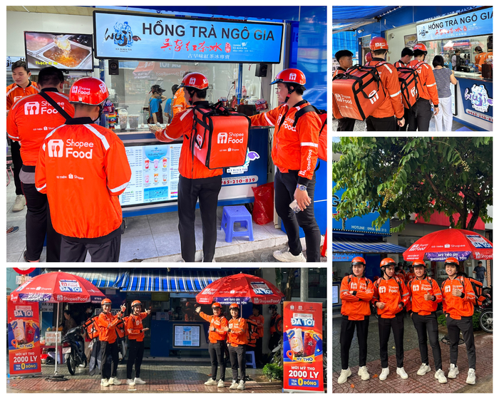 Các nam thần áo cam từ sáng sớm đã có mặt tại Hồng Trà Ngô Gia để nhận những ly trà sữa đầu tiên và hồ hởi ship đến tay thực khách