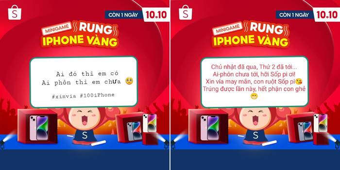 Hàng ngàn “câu xin vía” trúng iPhone đã đổ bộ phần comment chỉ vài tiếng sau khi minigame được công bố trên fanpage Shopee. Vừa rinh voucher lại xin được “vía” trúng 100 iPhone ngày mai, tại sao không?