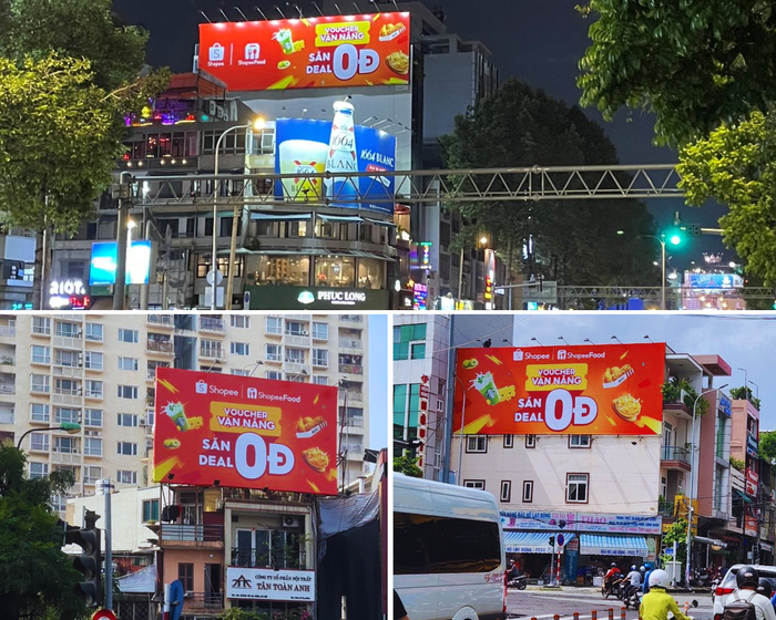 Biển quảng cáo “Vạn năng” của ShopeeFood sáng rực cả một góc đường lớn ở Hà Nội, Đà Nẵng, Hồ Chí Minh