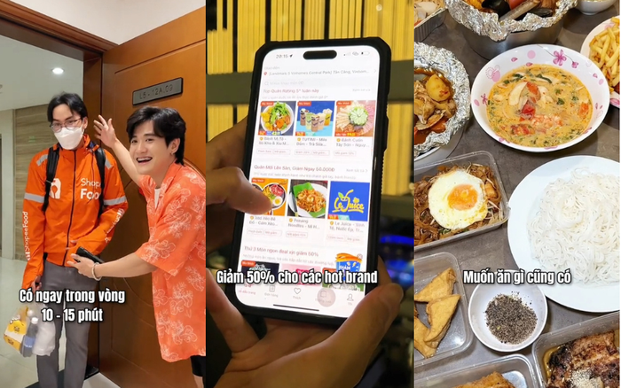 Anh chàng còn “chơi trội” bằng cách mời đến anh shipper áo cam, tiện thể khoe bạn cùng nhà việc “bạn thân” ShopeeFood tung ưu đãi khủng ra sao trong dịp app đặt món này thêm một tuổi.