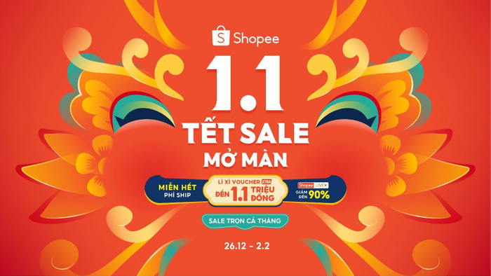 Hàng loạt ưu đãi giảm “kịch sàn” đến 90% sẽ được Shopee tung ra tại sự kiện “1.1 Tết Sale Mở Màn”, một hoạt động hưởng ứng Tháng khuyến mãi Tập trung quốc gia 2023 kéo dài từ 04.12.2023 đến 10.01.2024