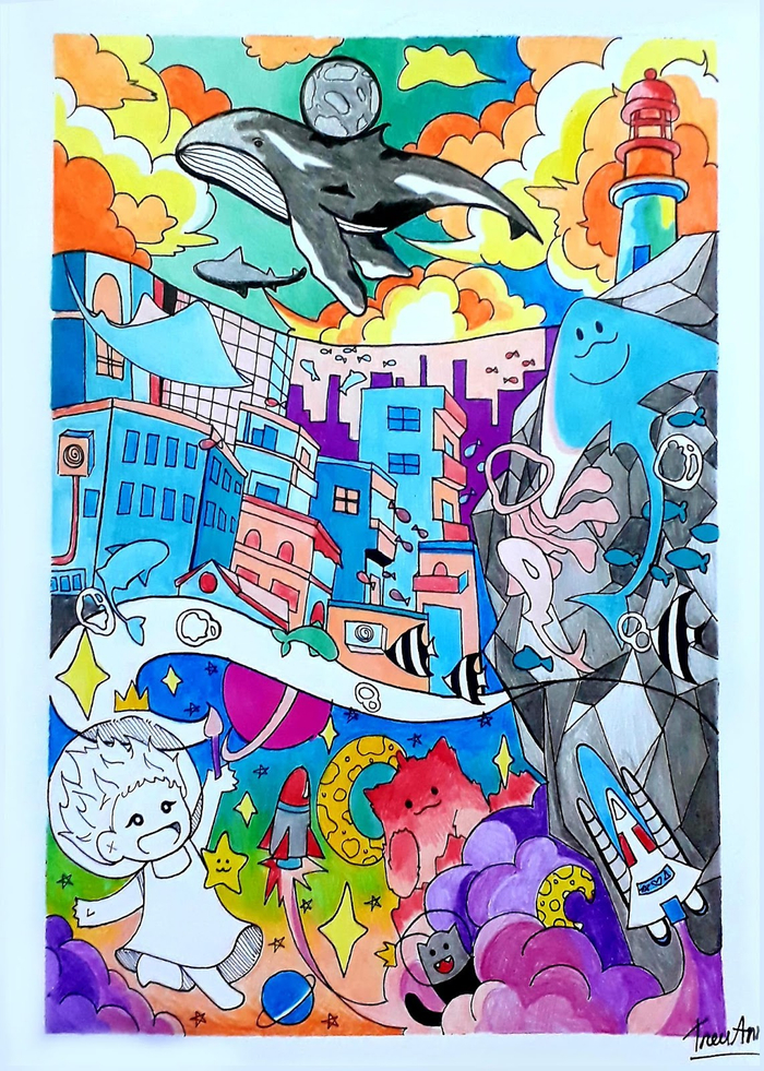 Tác phẩm dự thi được vẽ bằng màu chì Deli của bạn Triệu An (Ảnh: Triệu An)