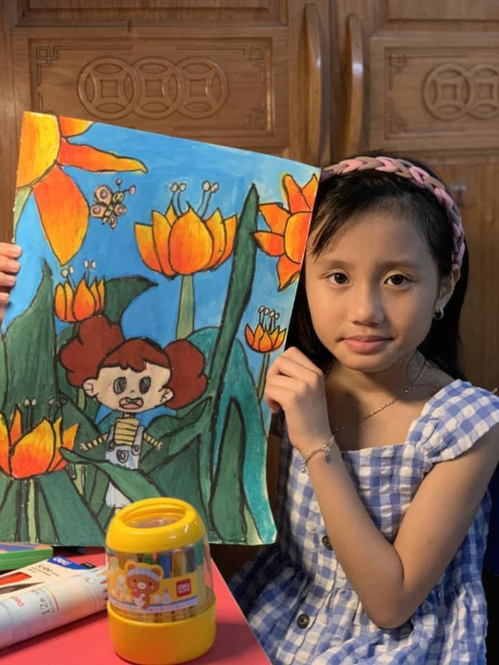 Tác phẩm dự thi sử dụng bộ màu Deli của bé Cà Chua (Ảnh: Lê Phượng)