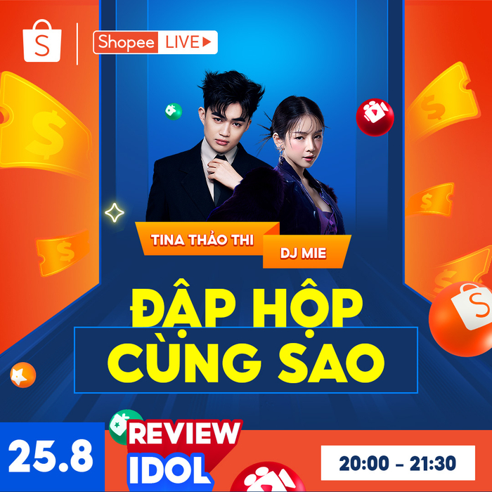 Tham gia đập hộp loạt deal giảm 50% cùng Tina Thảo Thi và DJ Mie chỉ duy nhất trong khung giờ 20H - 21H30 trên sóng Shopee Live