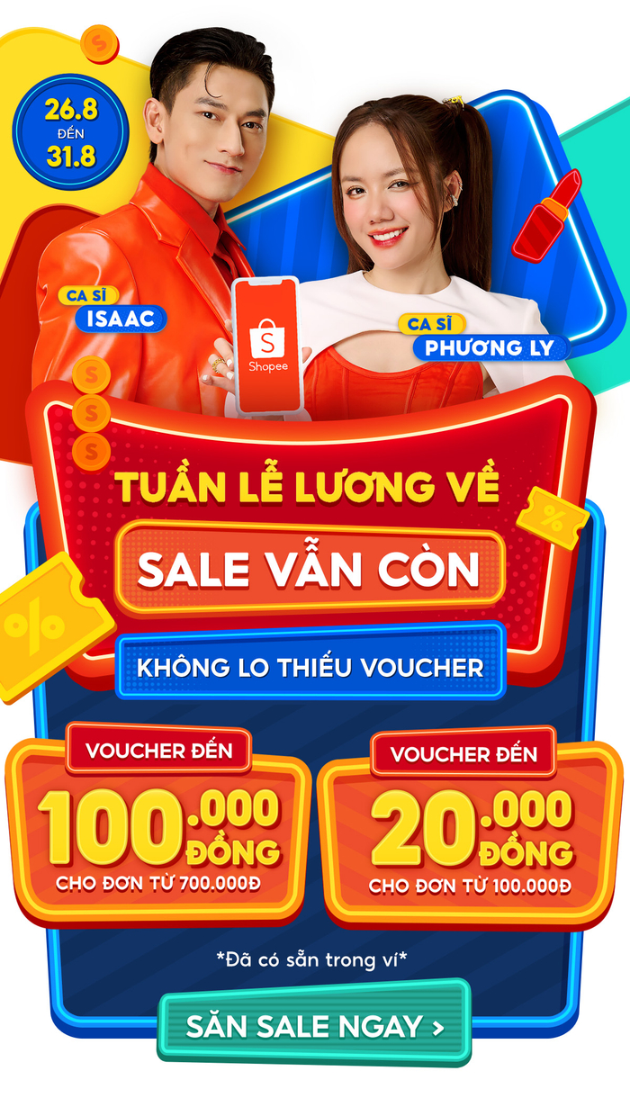 Khởi động 9.9 với hàng loạt voucher được tung ra duy nhất từ 26.8 đến 31.8, mua sắm ngay trên Shopee để kịp chuyến vi vu nghỉ lễ cùng bạn bè và gia đình! 