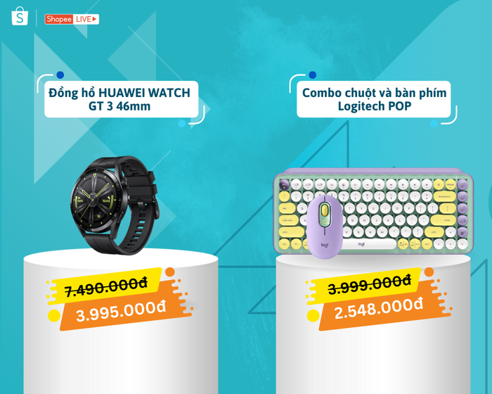Trên sóng livestream hôm nay, hai “ông lớn” công nghệ đem đến bộ đôi tiện ích gồm Đồng hồ thông minh HUAWEI GT 3 và Combo chuột và bàn phím Logitech với mức giá cực kỳ ưu đãi