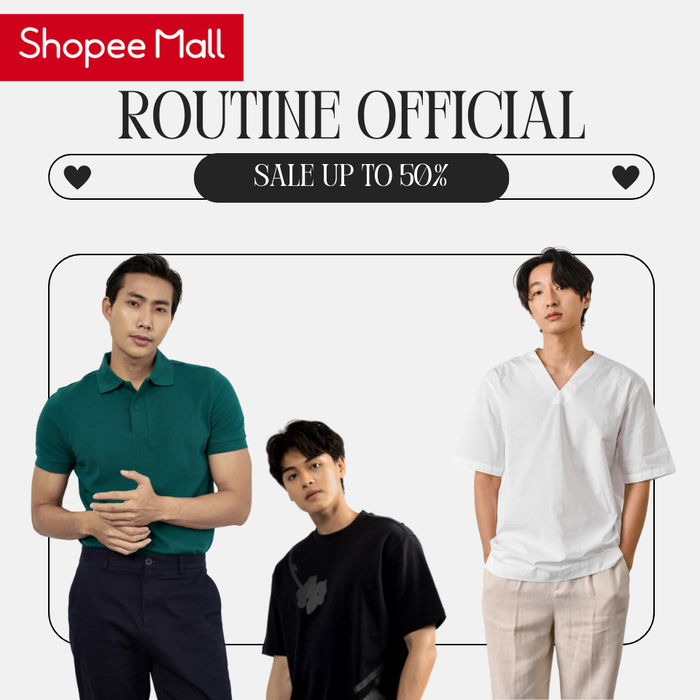 Dạo quanh gian hàng Routine Official trên Shopee Mall vào dịp “1.10 Siêu Tiệc Mở Màn', người dùng có thể sắm áo thun, áo polo, quần tây,... chỉ từ 110.000 đồng.