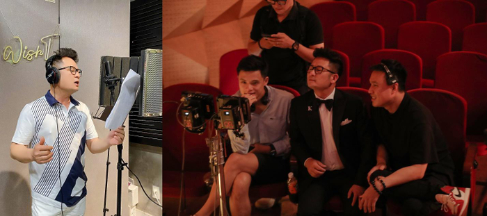 Ca sĩ Bằng Kiều tại phòng thu (trái) và ở hiện trường quay MV Cố tri.