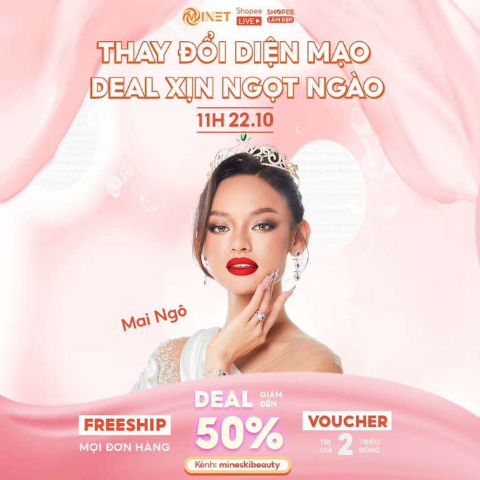 Cùng đón xem phiên live “Thay Đổi Diện Mạo - Deal Xịn Ngọt Ngào” để có cơ hội gặp gỡ nàng Á Hậu “tài sắc vẹn toàn” và dàn deal làm đẹp cực đỉnh trên Shopee Live nhé!