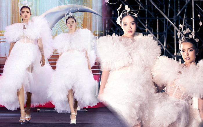 Bùi Hoàng Hạ An cùng Hoa hậu Ngọc Châu hoá mây trắng trên sân khấu thời trang Ảnh 2