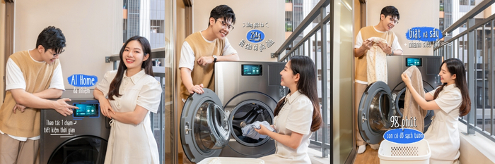 Gia đình Truyền hình cũng tranh thủ tậu Bespoke AI Heatpump ngay khi vừa ra mắt để được dịp trải nghiệm dưỡng vải “chuẩn spa”