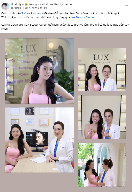Yeye Nhật Hạ thường xuyên chăm sóc và check in tại Lux Beauty Center