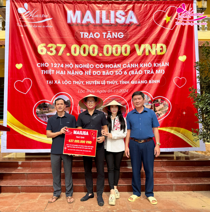 Vợ chồng doanh nhân Mailisa Hoàng Kim Khánh trao 637 triệu cho bà con xã Lộc Thủy tỉnh Quảng Bình