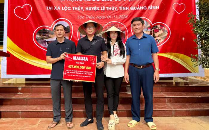 Vợ chồng Mailisa Hoàng Kim Khánh trao hơn 847 triệu đồng cho người dân quảng bình bị ảnh hưởng bão số 6 Ảnh 2