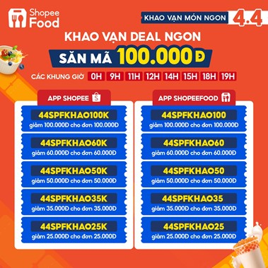 Tổng tài ShopeeFood khao vạn deal ngon, săn ngay mã voucher để đặt các món ngon 0 đồng chỉ trong duy nhất ngày 4.4 