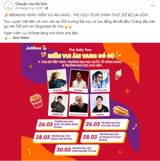 Loạt nghệ sĩ GenZ xác nhận sẽ tham gia biểu diễn tại hành trình The Jolly Tour của Jollibee
