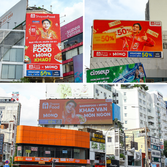 Biển quảng cáo ShopeeFood với hình ảnh tân đại sứ MONO trở thành “tâm điểm”của ngã sáu Phù Đổng.
