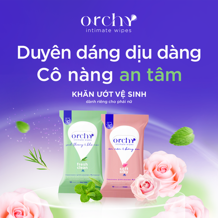 Khăn ướt vệ sinh Orchy với thành phần thiên nhiên, giúp hạn chế tình trạng viêm nhiễm, nấm ngứa vùng kín cho phái đẹp