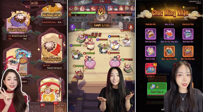 (từ trái sang) Hot girl làng game Bé My, Hoa Nhật Huỳnh, Cô Chip chính thức ghi danh fan cứng của Tây Du Béo VNG