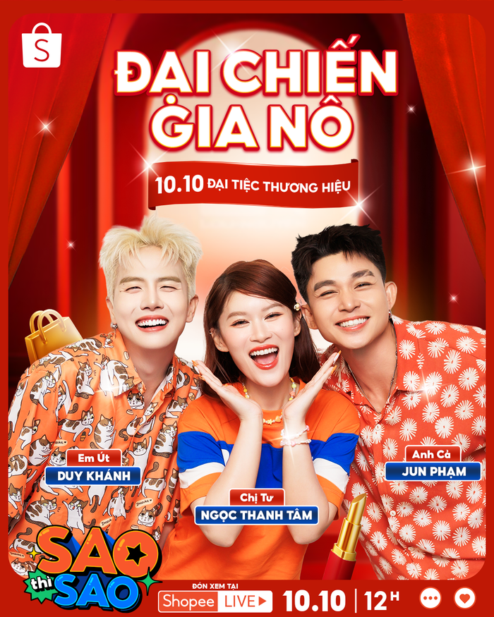 Cùng đón xem Sao Thì Sao vào lúc 12H ngày 10.10 để xem Ngọc Thanh Tâm sẽ phá đảo mối quan hệ giữa “gia chủ” và “gia nô” như thế nào, đồng thời hòa mình vào những phút giây giải trí đầy tiếng cười và săn deal cực hời ngay trên Shopee Live!