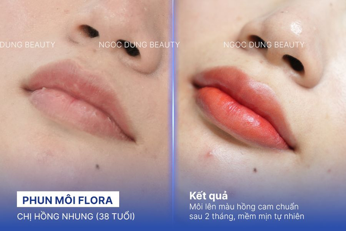 Kết quả phun môi Flora màu hồng cam