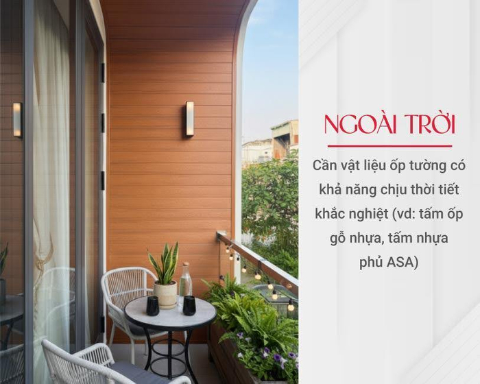 Vật liệu ốp tường chống ẩm phù hợp cho không gian ngoài trời phải chịu được nắng mưa