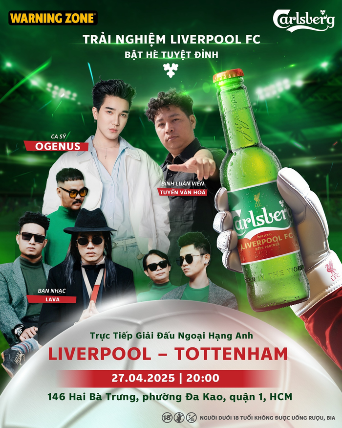 Ngày 27/04 tới đây, Carlsberg sẽ khởi động mùa hè cuồng nhiệt với lễ hội bóng đá đỉnh cao tại Warning Zone Hai Bà Trưng để fan hâm mộ cháy hết mình cùng Ogenus, LAVA Band và phần bình luận cực chất từ BLV Tuyền Văn Hoá.