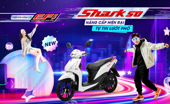 Shark 50cc sở hữu giao diện thời thượng, tính năng hiện đại