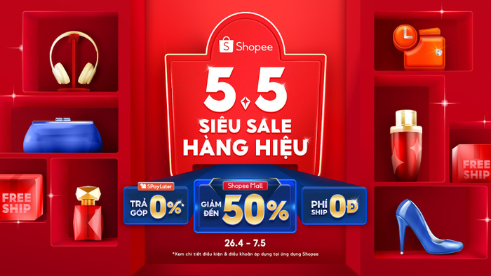 Từ nay đến ngày 7.5, mua sắm và tận hưởng ngay loạt ưu đãi hấp dẫn gồm deal thương hiệu giảm tới 50%, trả góp 0% SpayLater và Phí ship 0 đồng từ Shopee.