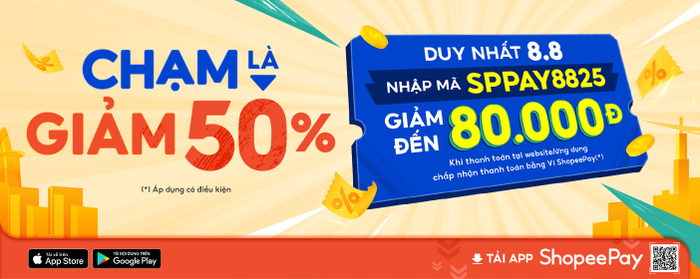 Người dùng nhập mã SPPAY8825 ở mục “Ưu đãi” trên ứng dụng ví ShopeePay để tận hưởng ưu đãi giảm 50%, tối đa đến 80.000 đồng trong ngày 8.8.
