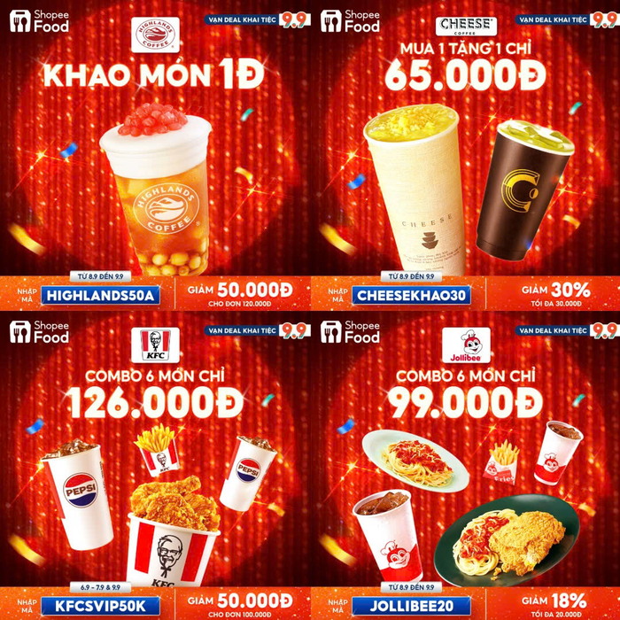 Loạt món ngon cùng ưu đãi 9.9 từ các thương hiệu lớn đang chờ hội mê ăn uống nhập tiệc.